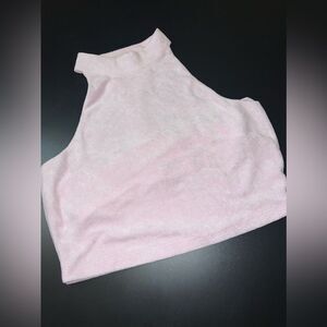 Fabletics Baby Pink Terry Cropped Racerback Tank Size Large EUC